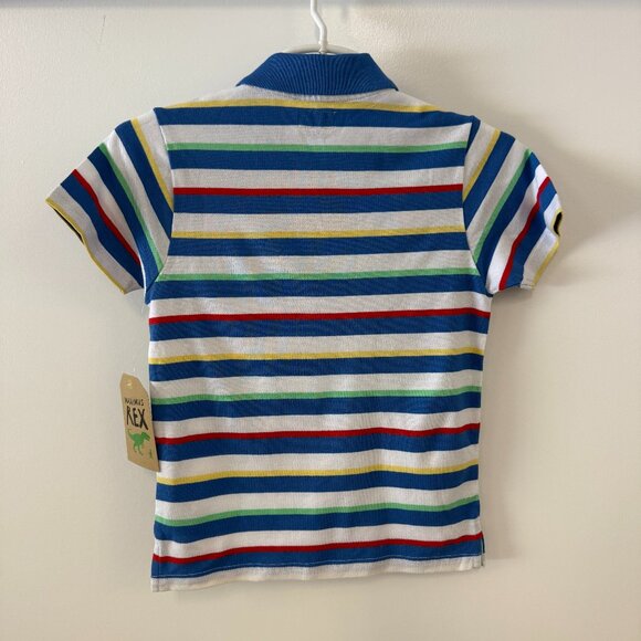 Maximum Rex Blue, Red, Green, & Yellow & White Striped Short Sleeve Polo Shirt - Picture 2 of 4